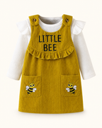 Baby Little Bee Corduroy Dress, Bodysuit & Bow Headband Set