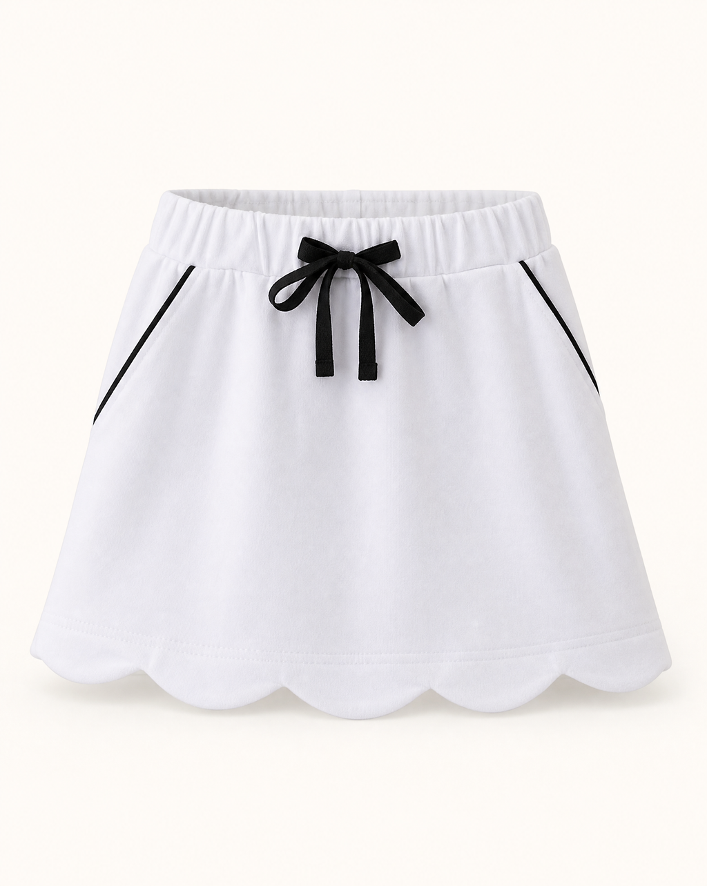 Scallop Hem Bow Skort - White