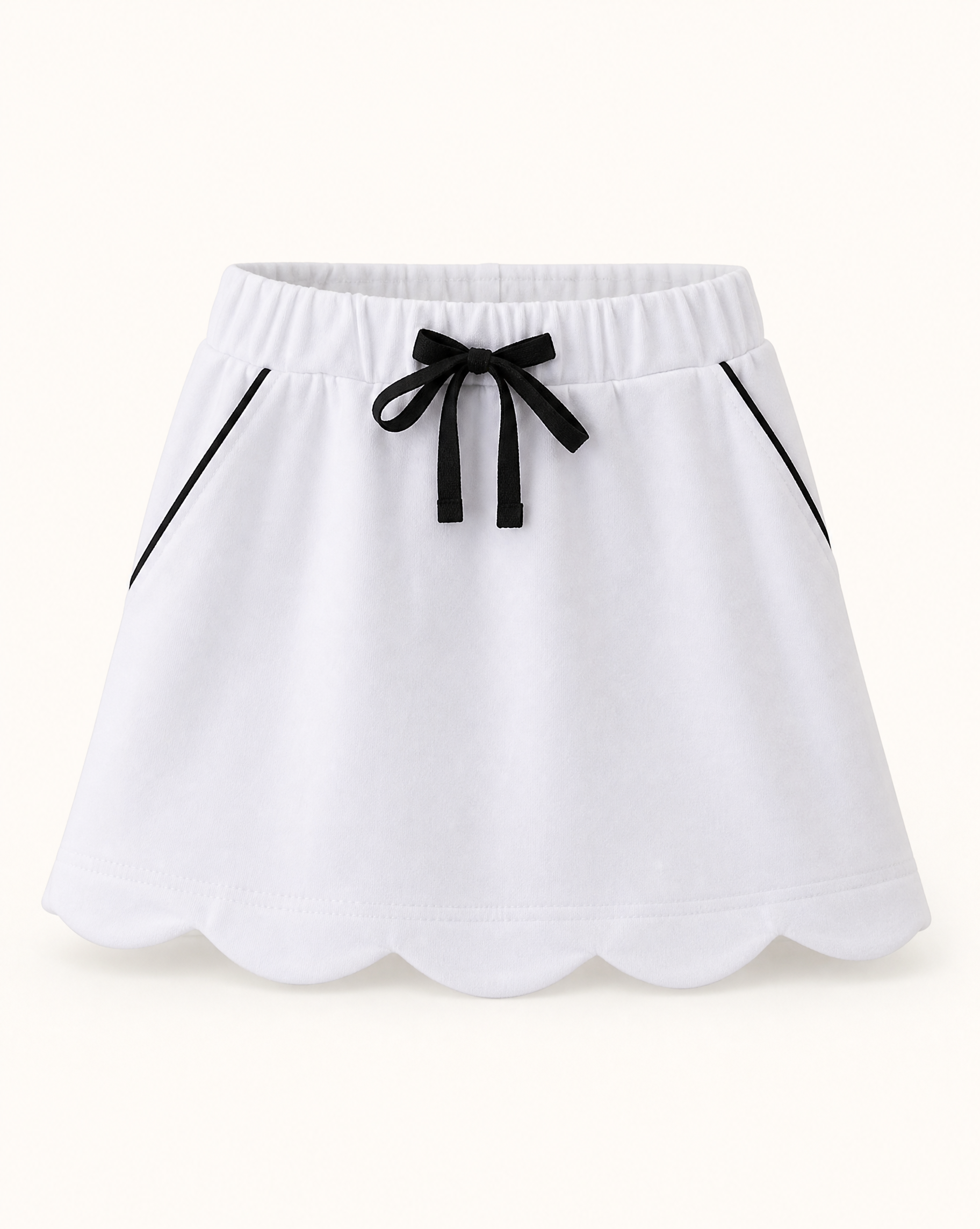Scallop Hem Bow Skort - White