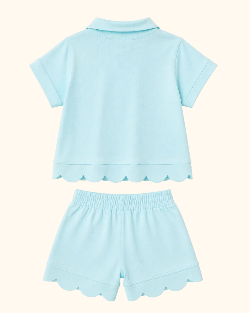Scalloped Zipper Shorts Set - Light Blue