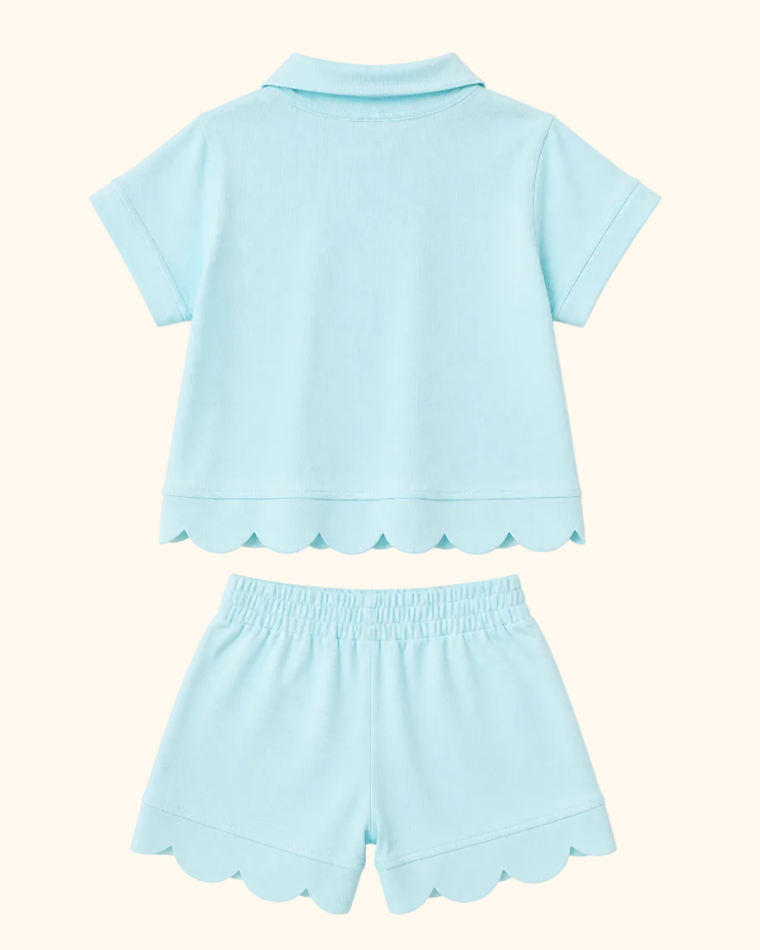 Scalloped Zipper Shorts Set - Light Blue