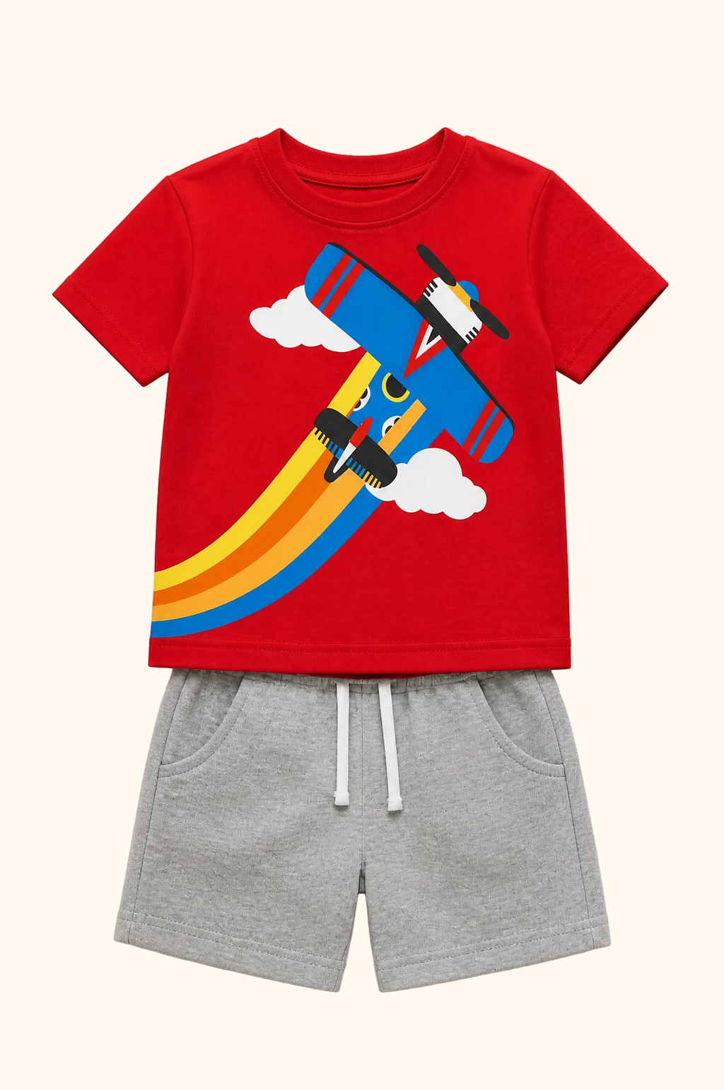 Airplane Round Neck T-Shirt and Shorts Set
