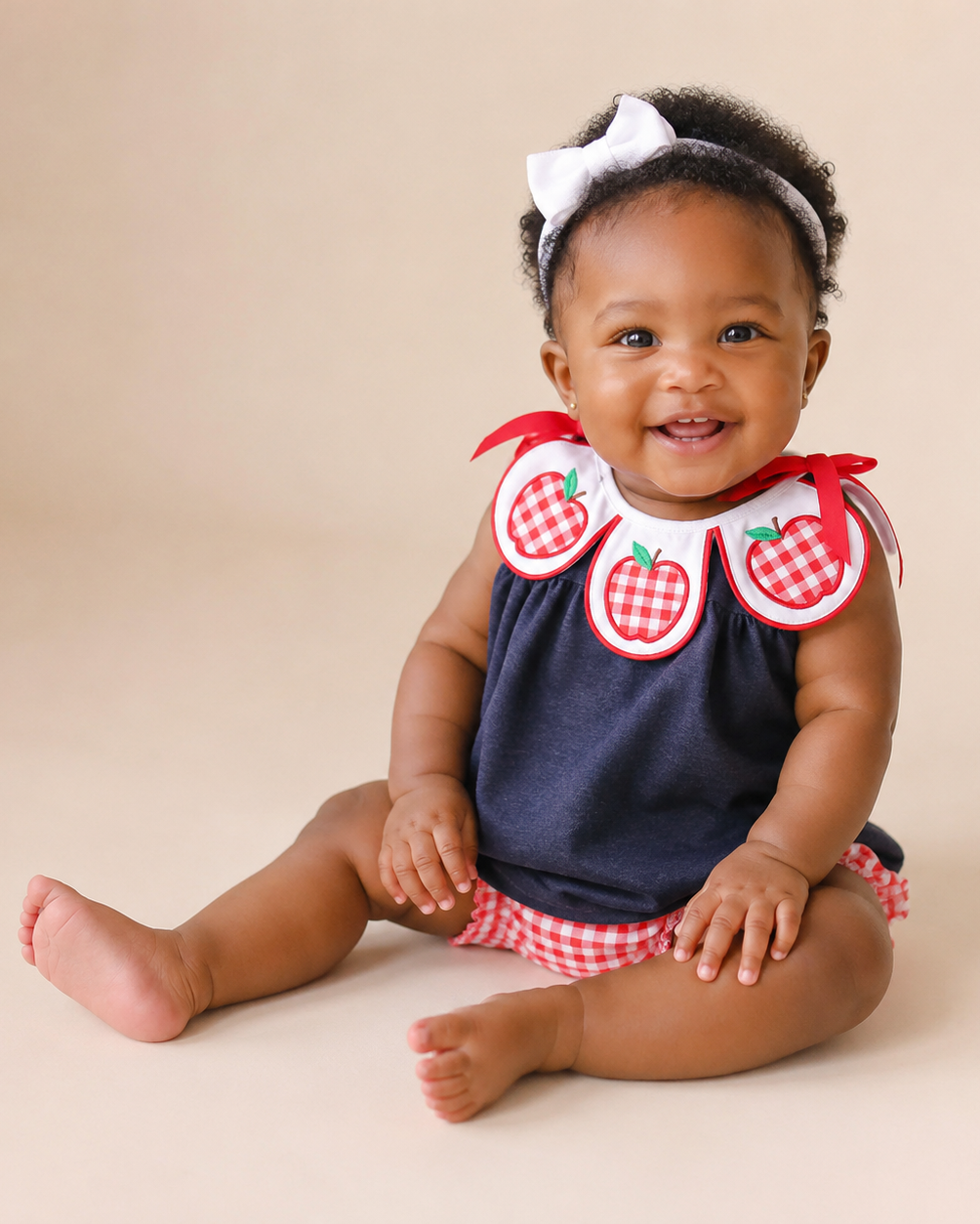 Baby Apple Appliqué Gingham Bloomer Set