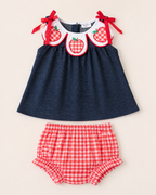 Baby Apple Appliqué Gingham Bloomer Set
