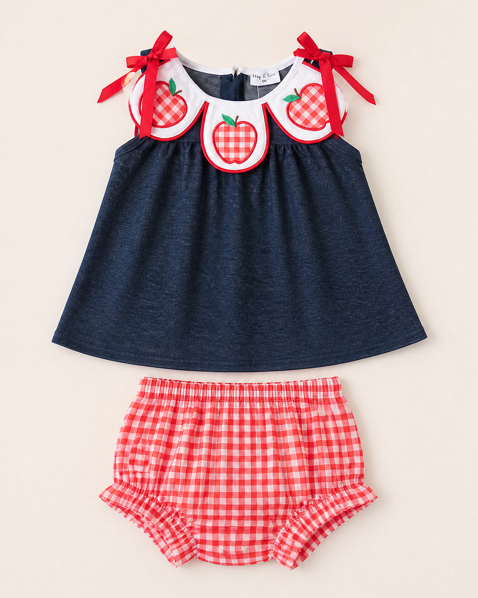 Baby Apple Appliqué Gingham Bloomer Set