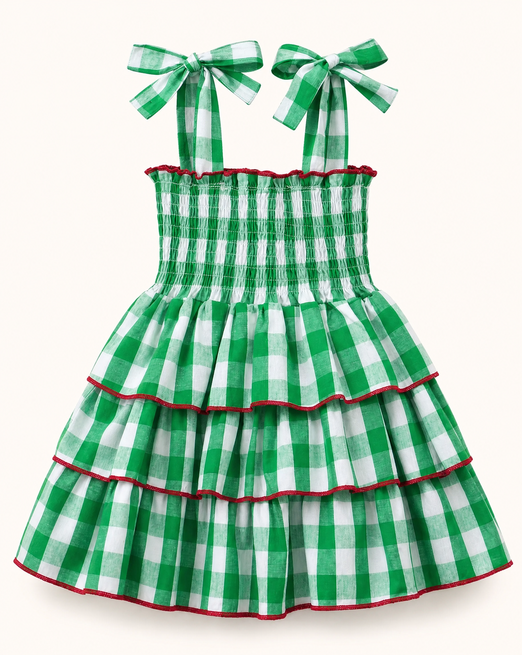 Baby Gingham Tiered Dress with Bow Tie Straps