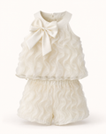 Baby White Bow Ruffle Mesh Top & Shorts Set