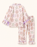 Baby Pink Egg Print Pajama Set with Bow Accents