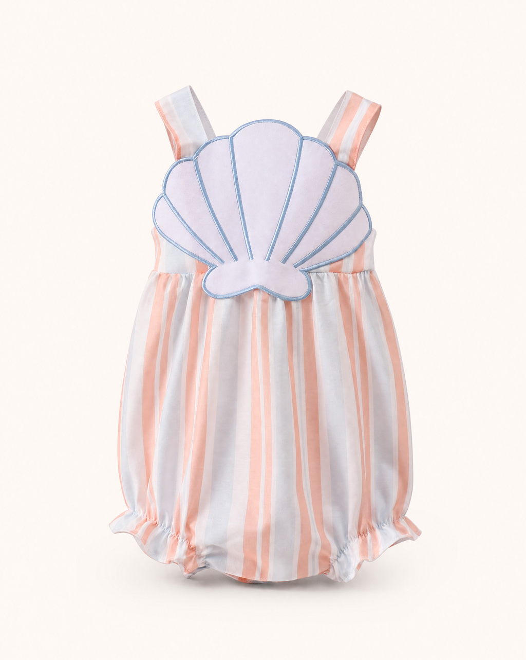 Baby Seashell Stripe Appliqué Bubble Romper