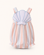 Baby Seashell Stripe Appliqué Bubble Romper