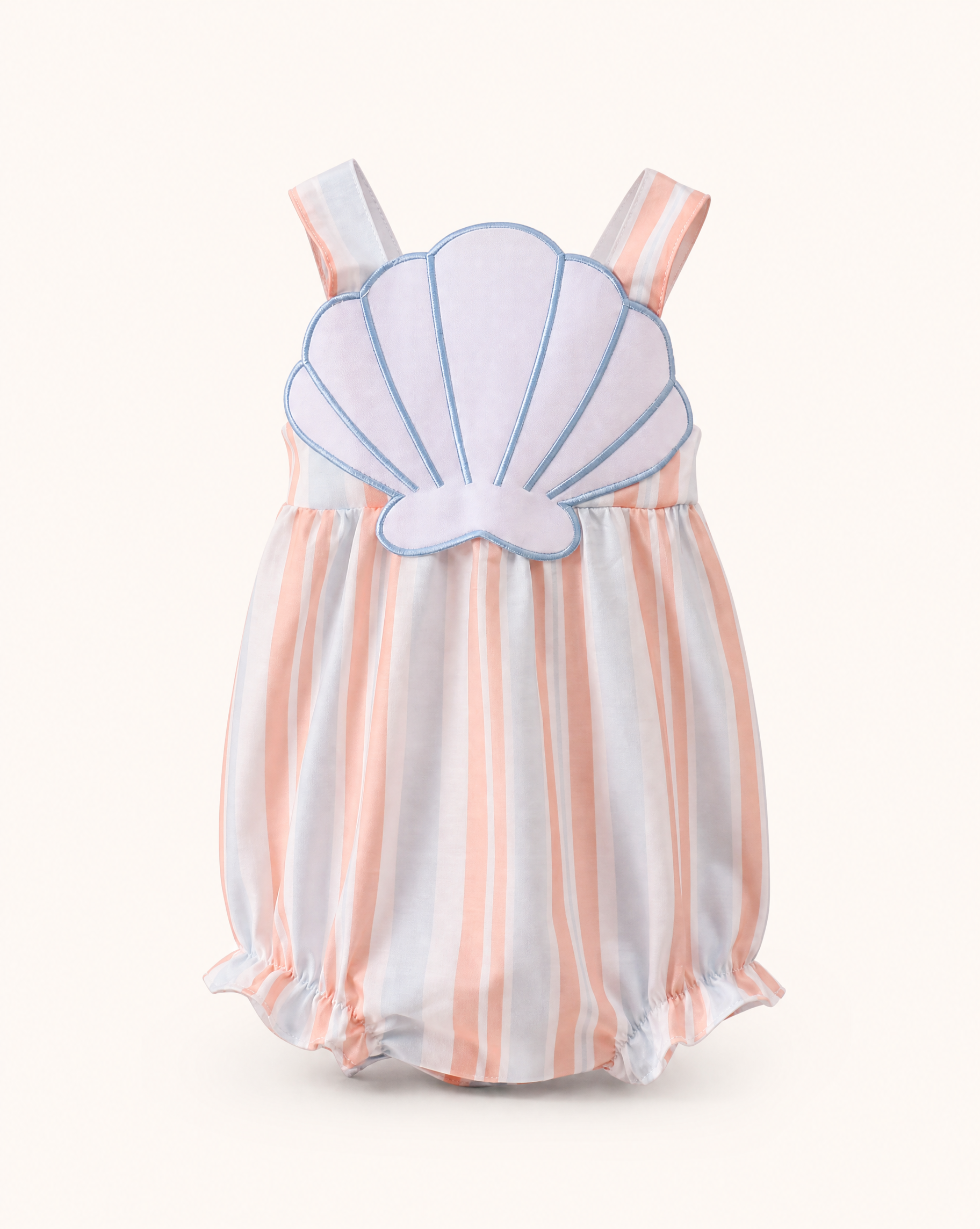 Baby Seashell Stripe Appliqué Bubble Romper