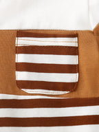 Chocolate baby striped T-shirt with matching chest pocket, pocket detail view
