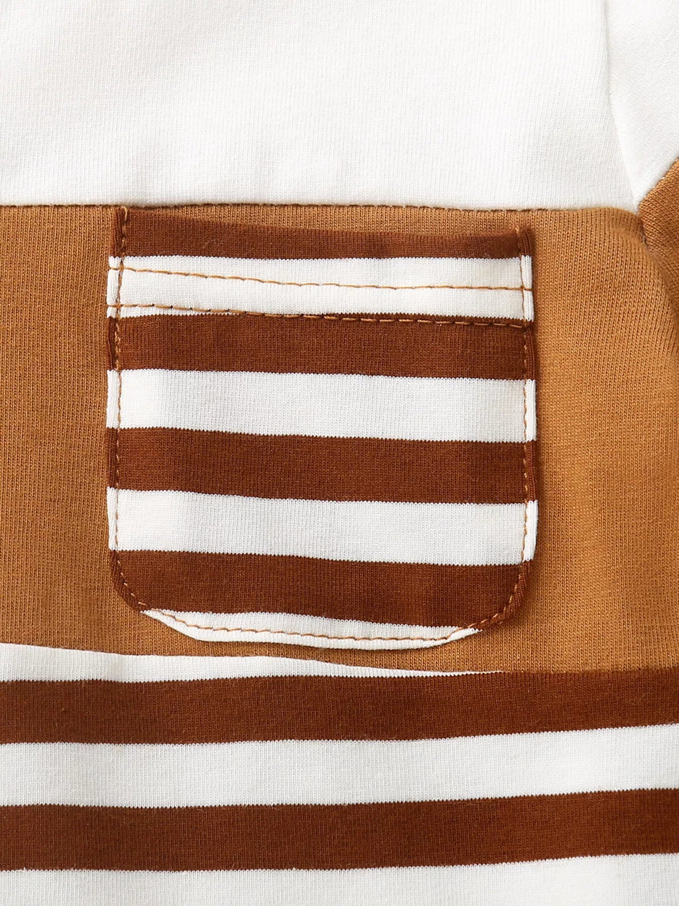 Chocolate baby striped T-shirt with matching chest pocket, pocket detail view