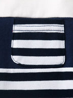 Dark blue baby T-shirt with striped chest pocket, pocket detail view