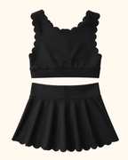 Black scalloped active top and matching kids skort, back product view