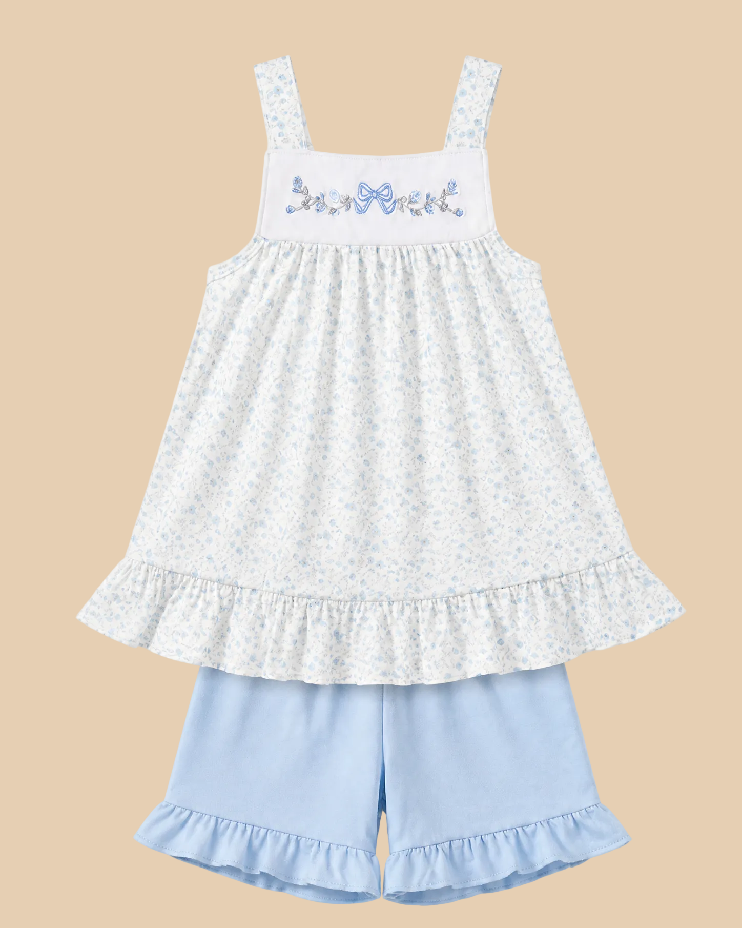 Embroidered Floral Ruffle Shorts Set