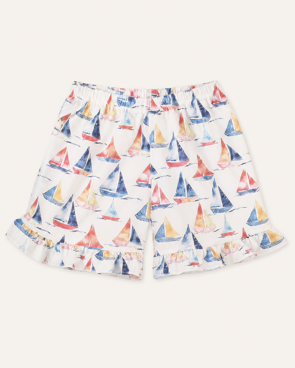 Blue Sailboat Smocked Ruffle Shorts Set