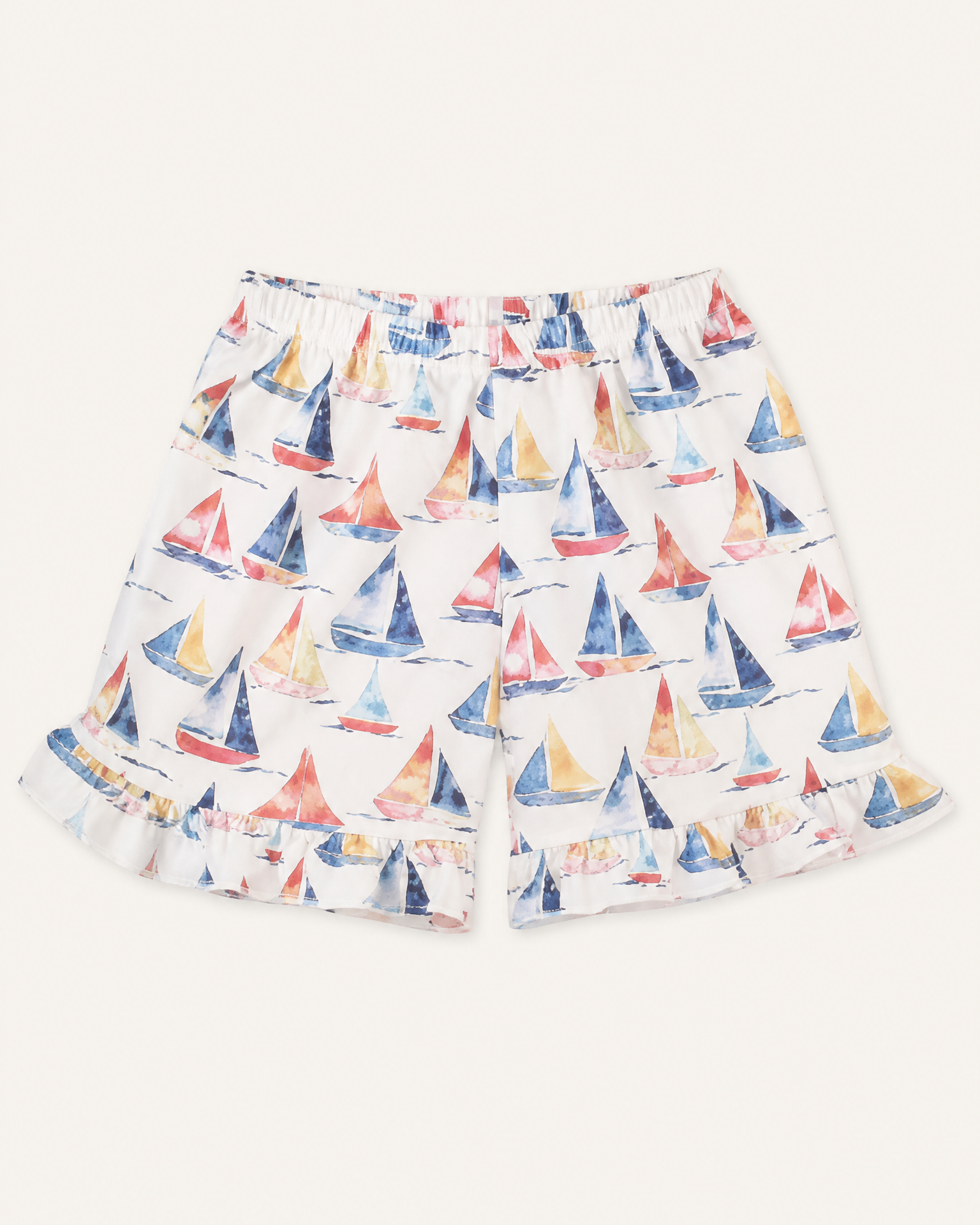 Blue Sailboat Smocked Ruffle Shorts Set