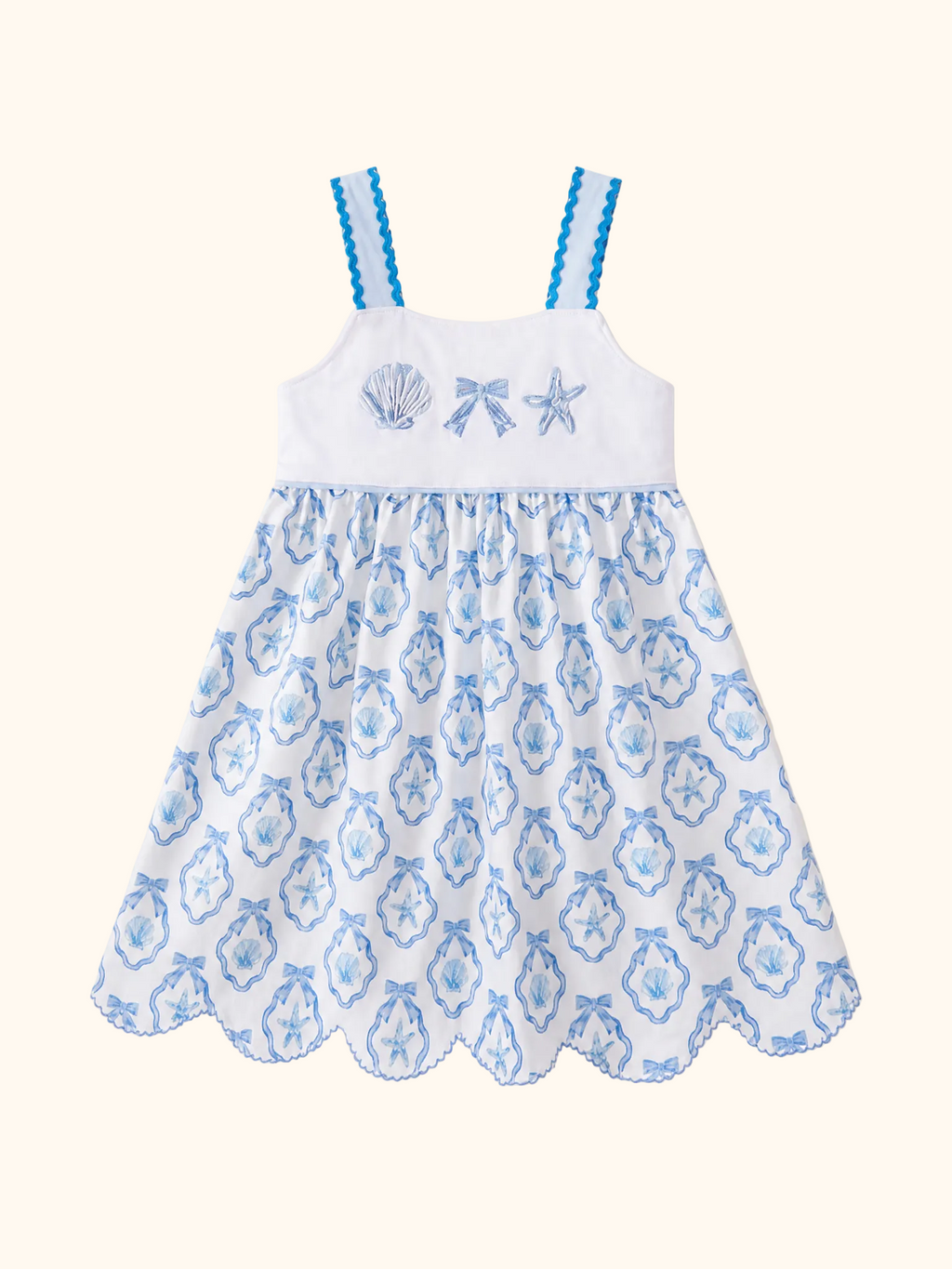 Shells Embroidered Dress - Blue