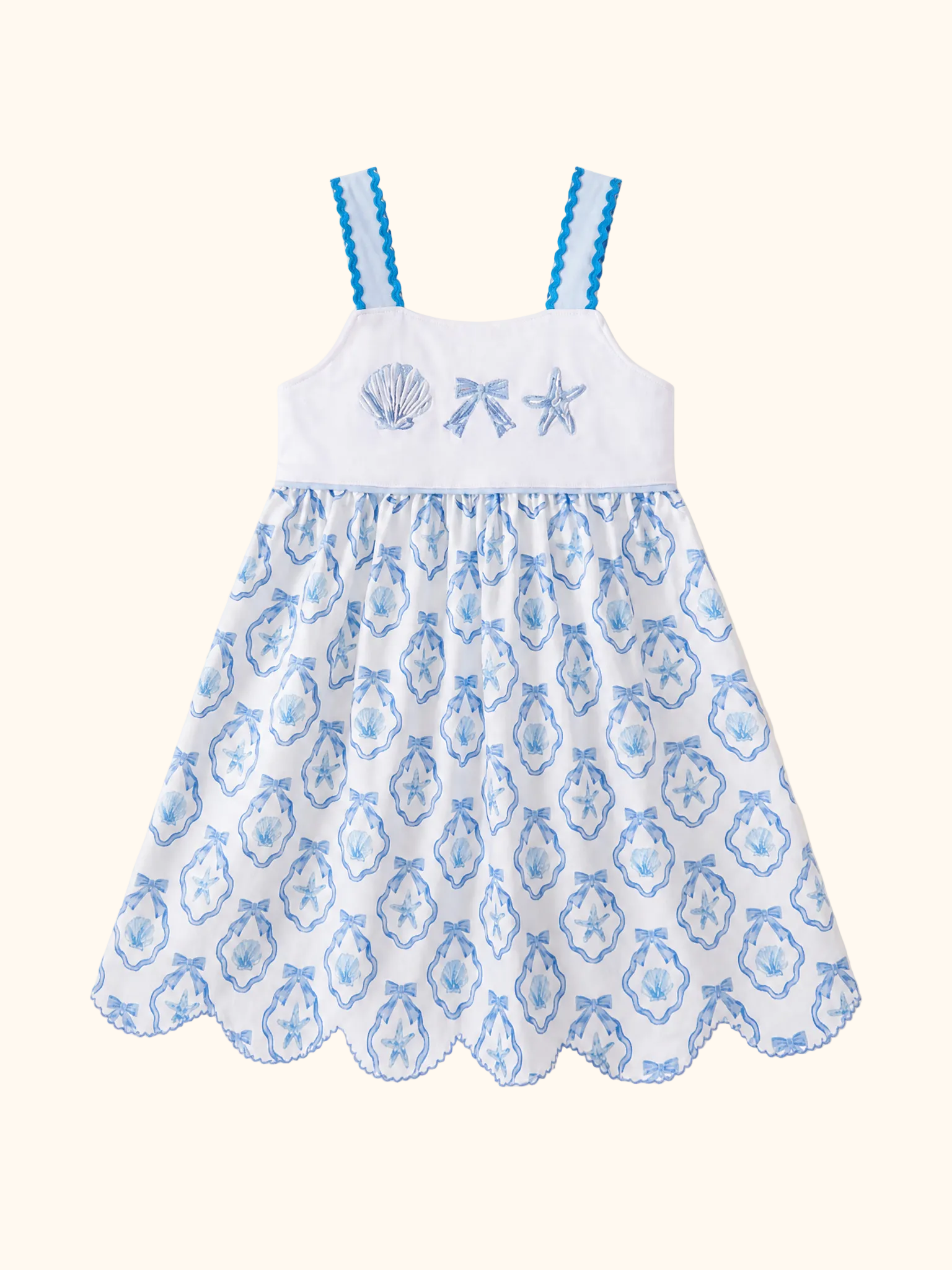 Shells Embroidered Dress - Blue