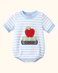 Blue Stripe Apple Book Appliqué Bubble Onesie