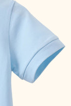 Light blue kids polo shirt with short sleeve turn-back cuff, sleeve detail