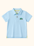 Kids Blue Tractor Embroidered Polo Shirt