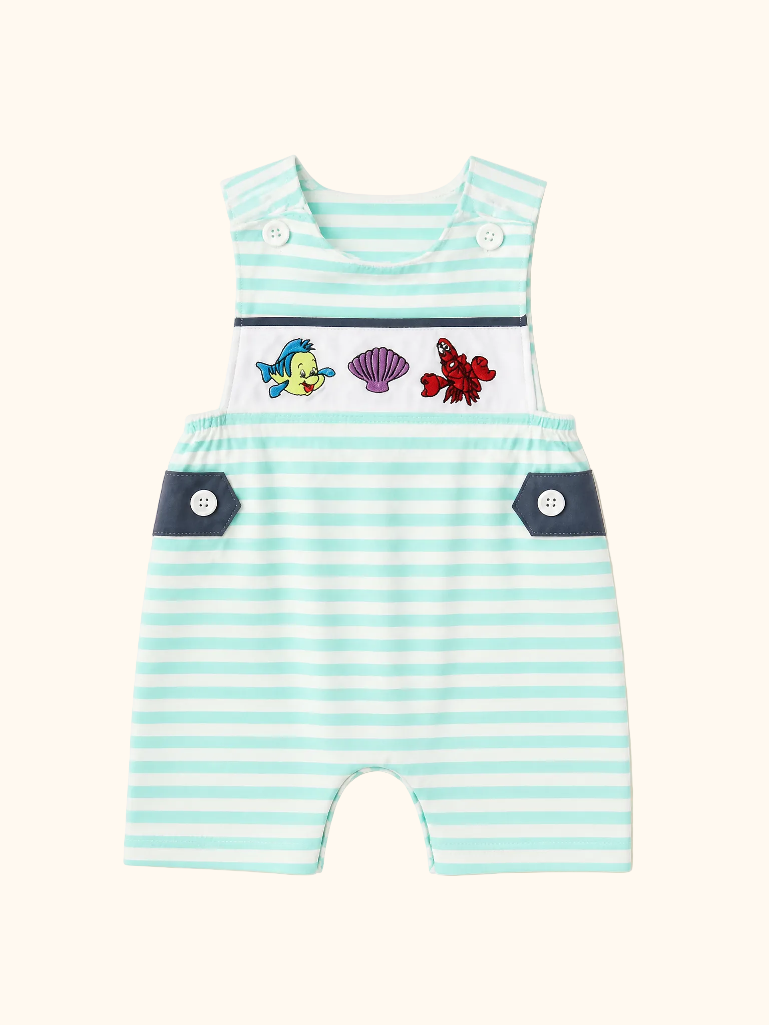 Baby Mint Stripe Under-the-Sea Embroidered Jon Jon