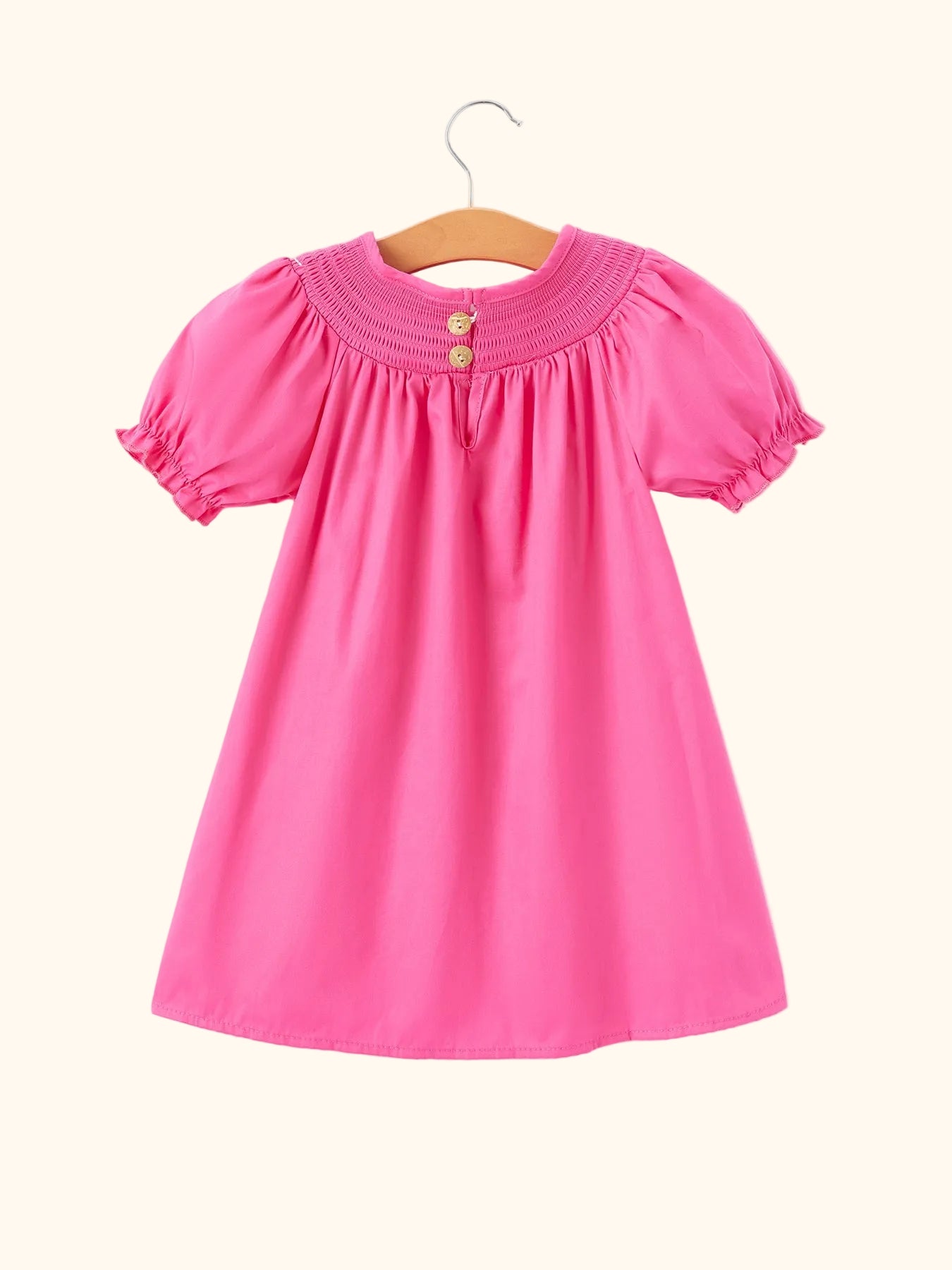 Bow-Embroidered Smocked Puff-Sleeve Dress