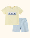 Buttercream Yellow Whale Smocked Shirt and Shorts Set