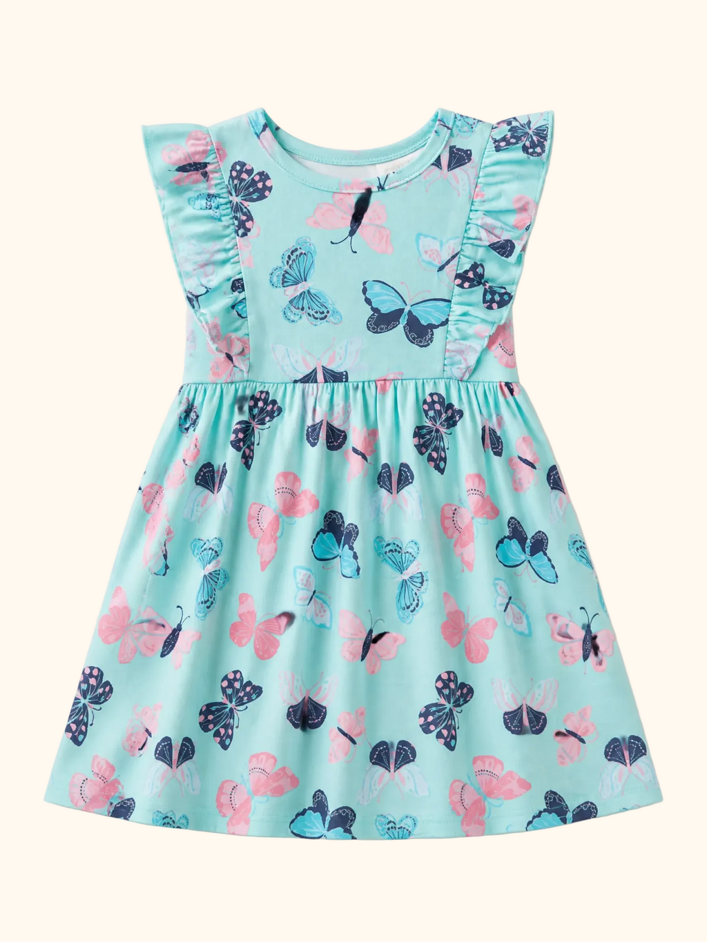 Butterfly Print Ruffle Sleeve Dress
