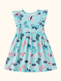 Butterfly Print Ruffle Sleeve Dress