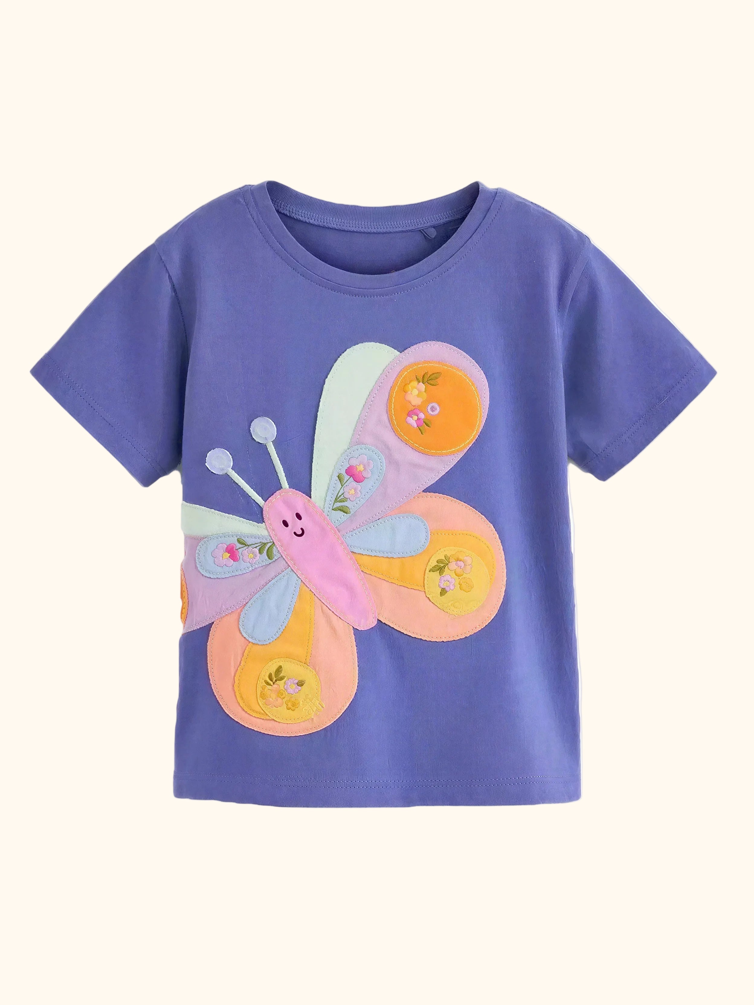 Kids Purple Butterfly Appliqué T-Shirt