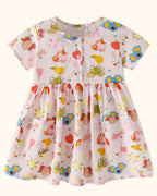 Kids Pink Cartoon Print Button-Front Dress with Pockets