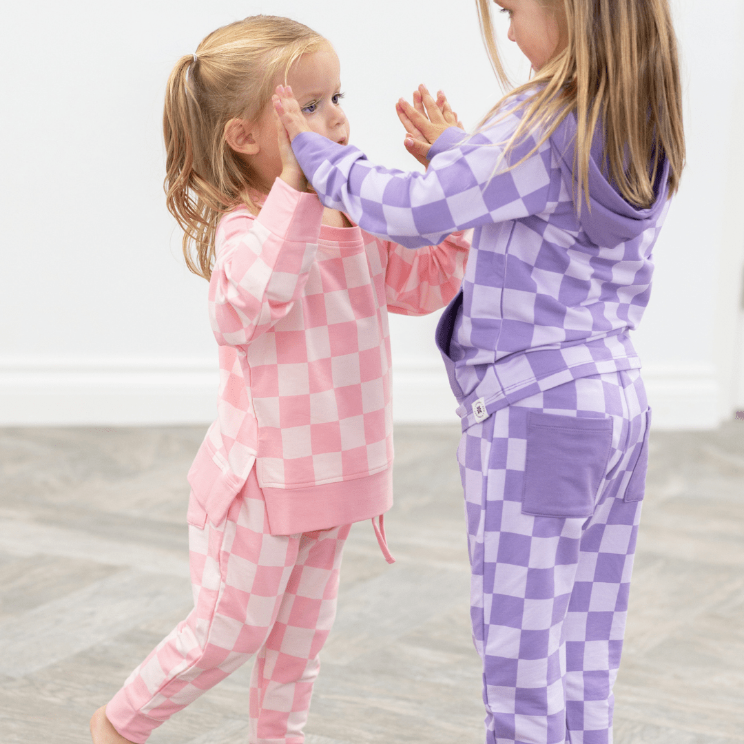 Purple Haze Checker Crew Neck Pocket Jogger Set