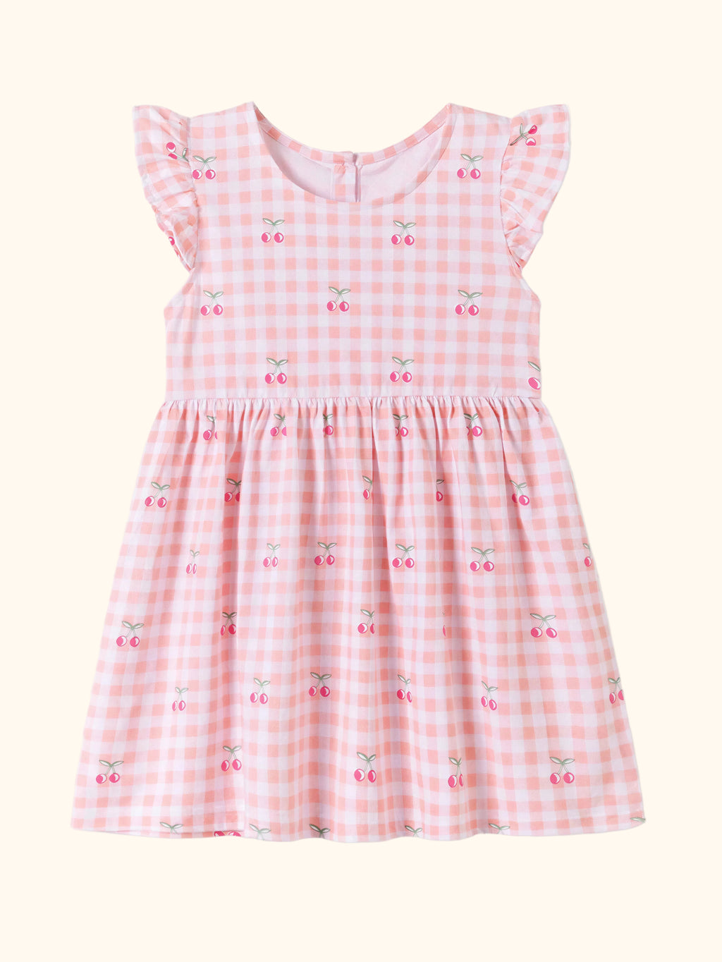 Cherry Gingham Ruffle Sleeve Dress