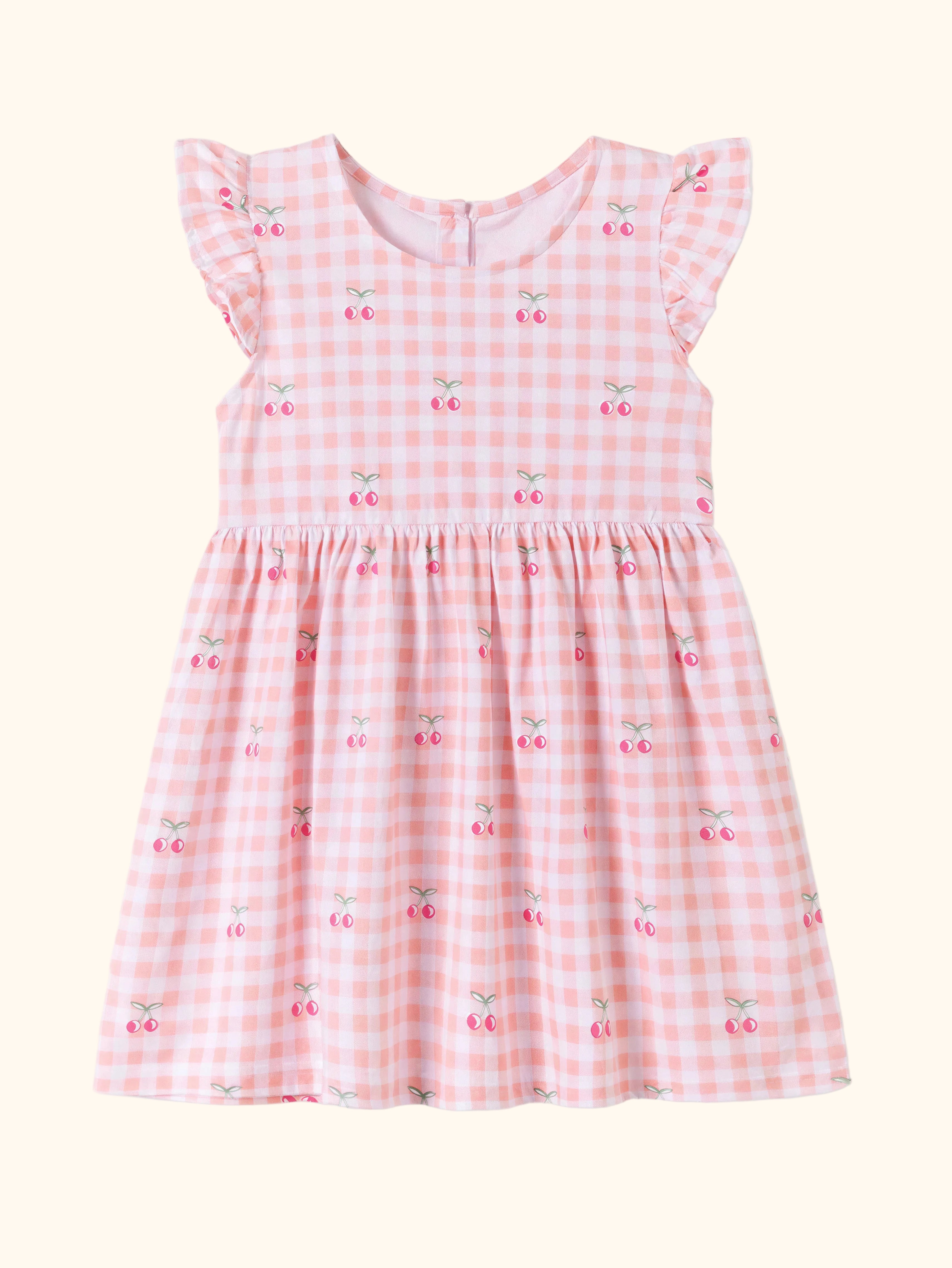 Cherry Gingham Ruffle Sleeve Dress