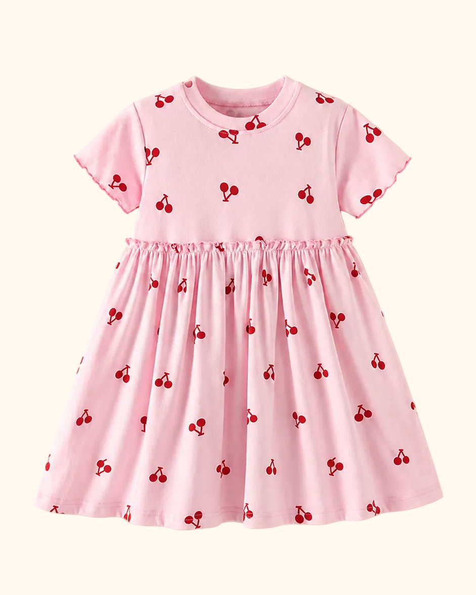 Cherry Print Short Sleeve Dress