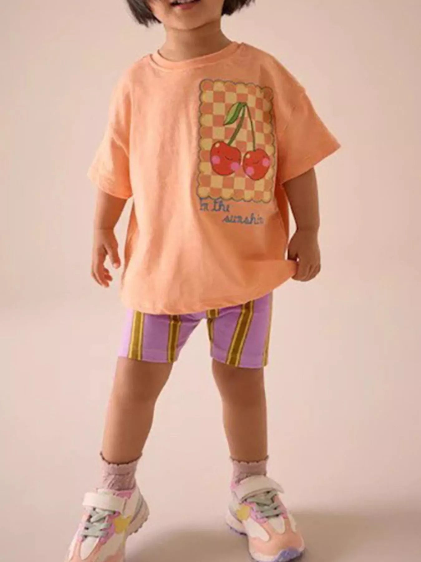 Cherry Graphic Tee and Striped Shorts Set