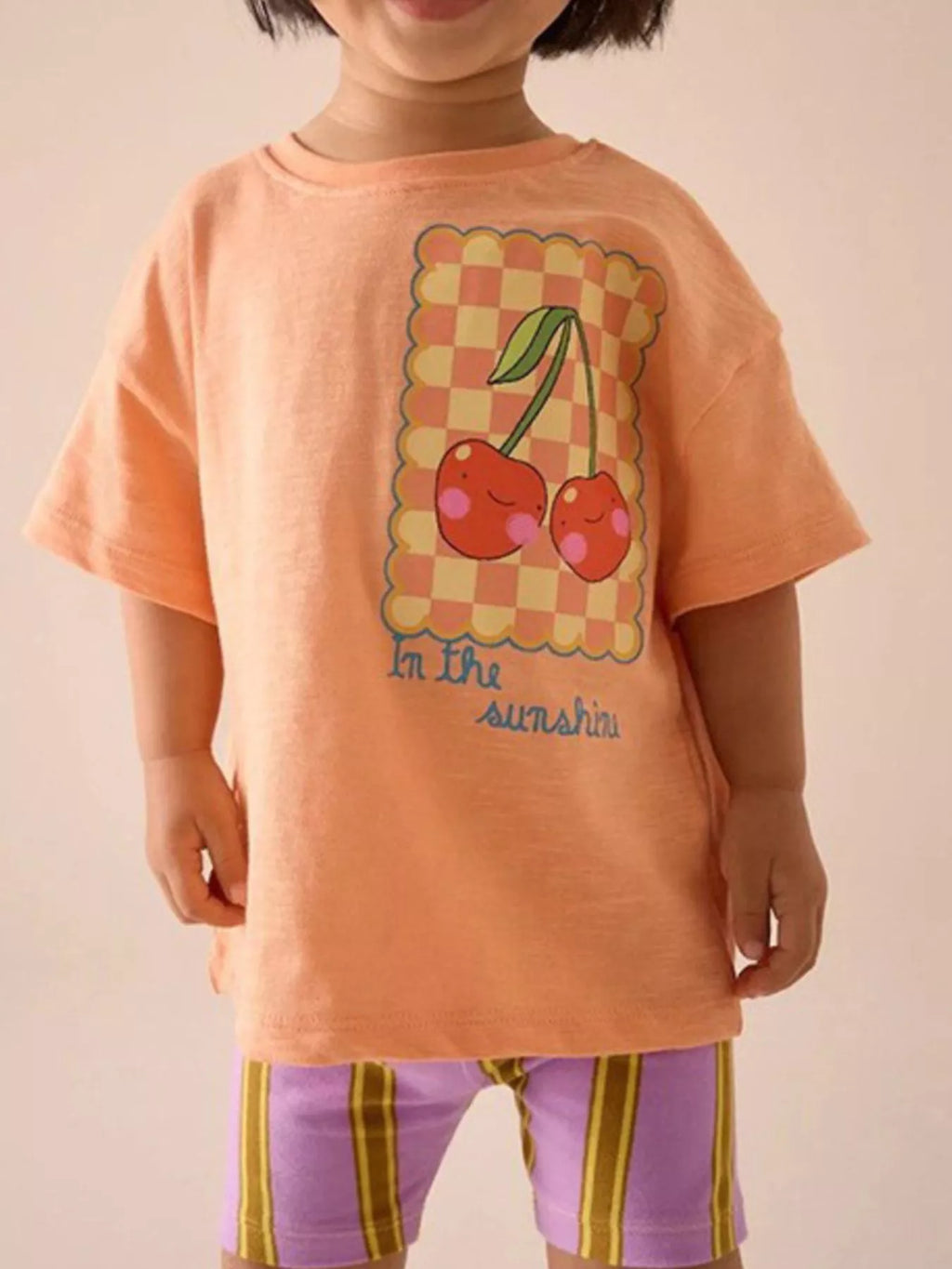Cherry Graphic Tee and Striped Shorts Set