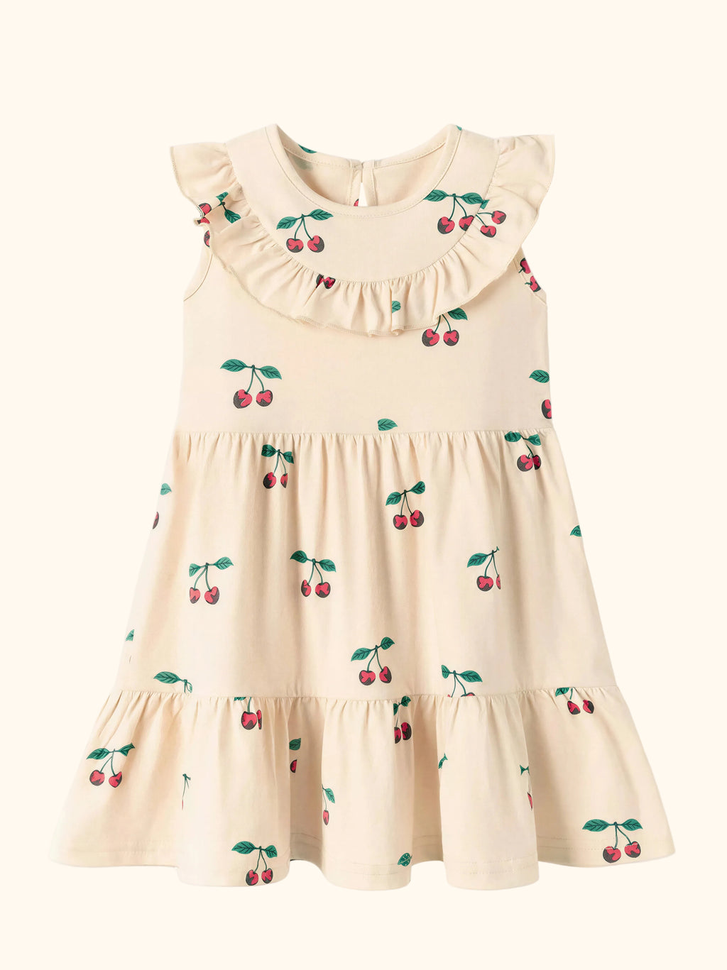 Cherry Print Ruffle Neck Dress