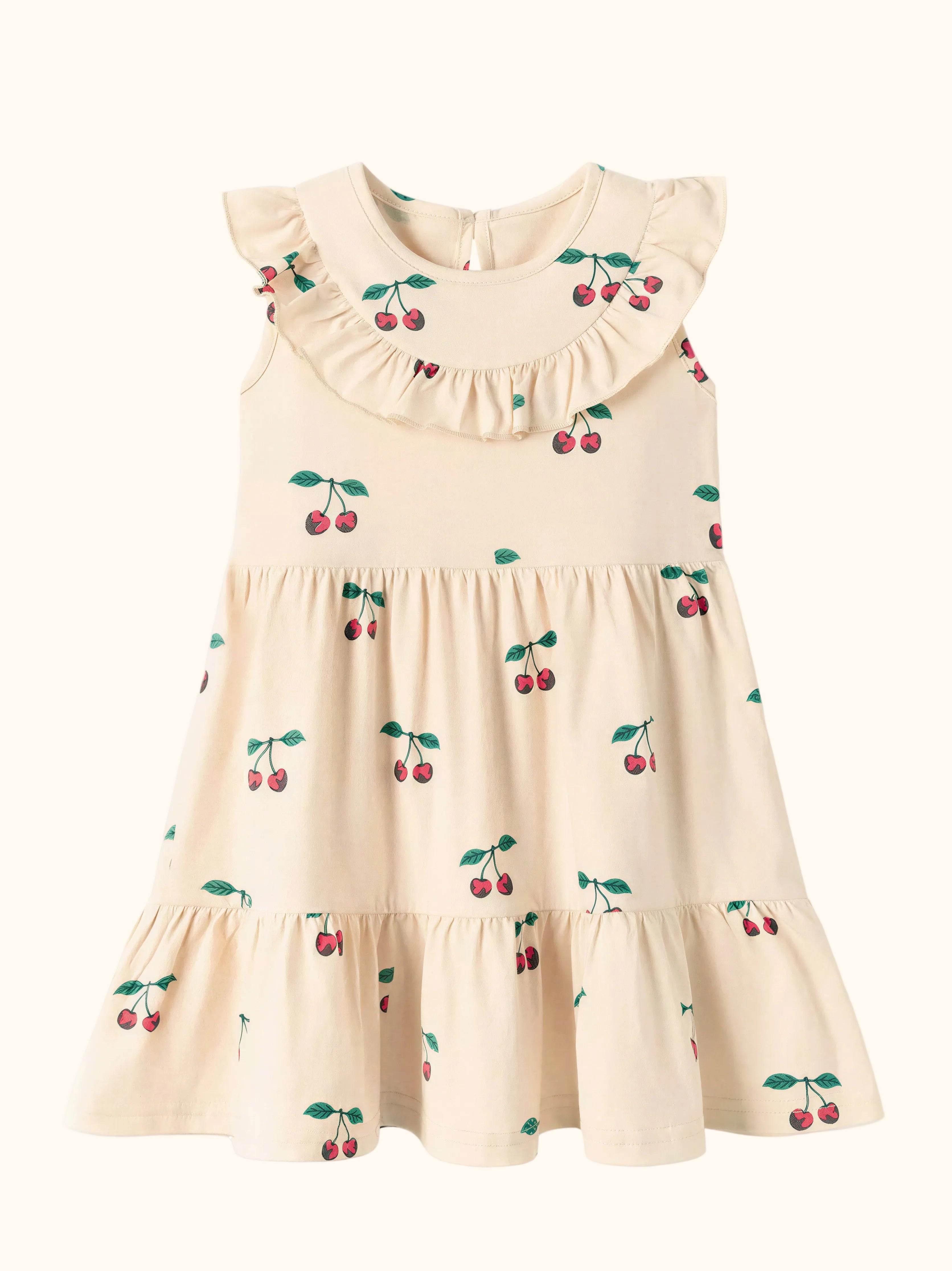 Cherry Print Ruffle Neck Dress