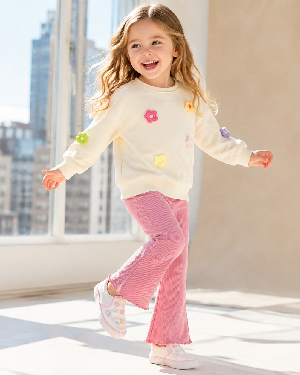 Crewneck Sweatshirt and Ribbed Flare Pants Set