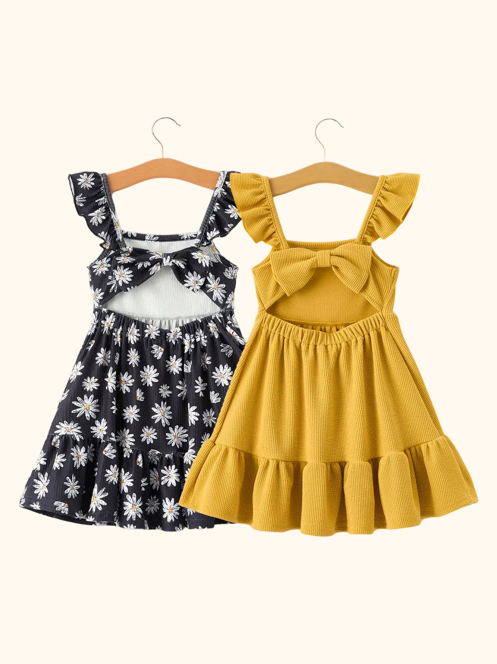 Daisy Print & Solid Ruffle Dress 2-Pack
