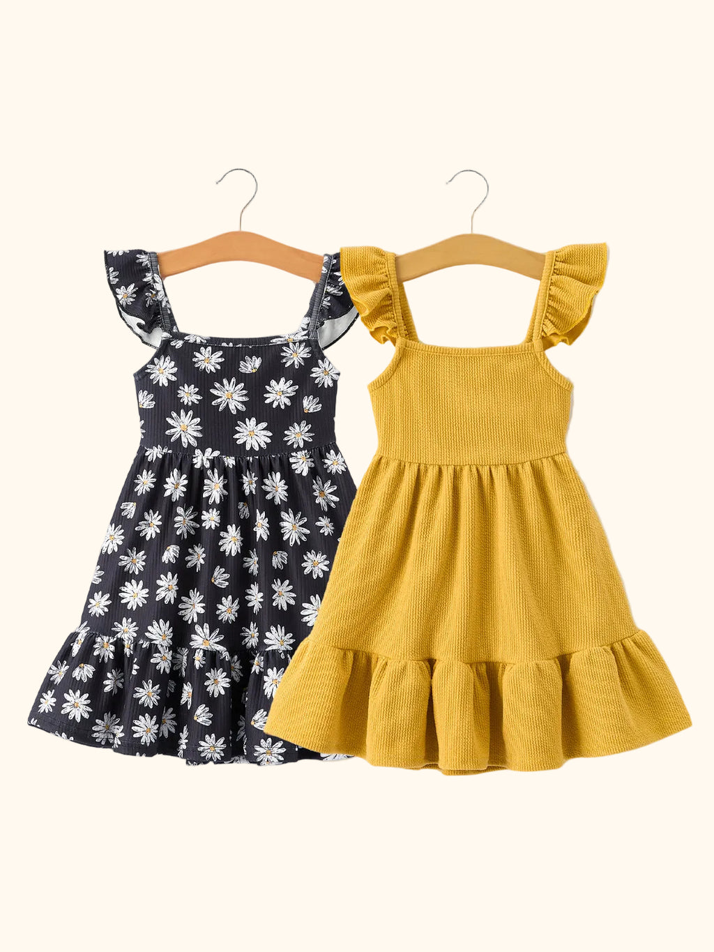 Daisy Print & Solid Ruffle Dress 2-Pack