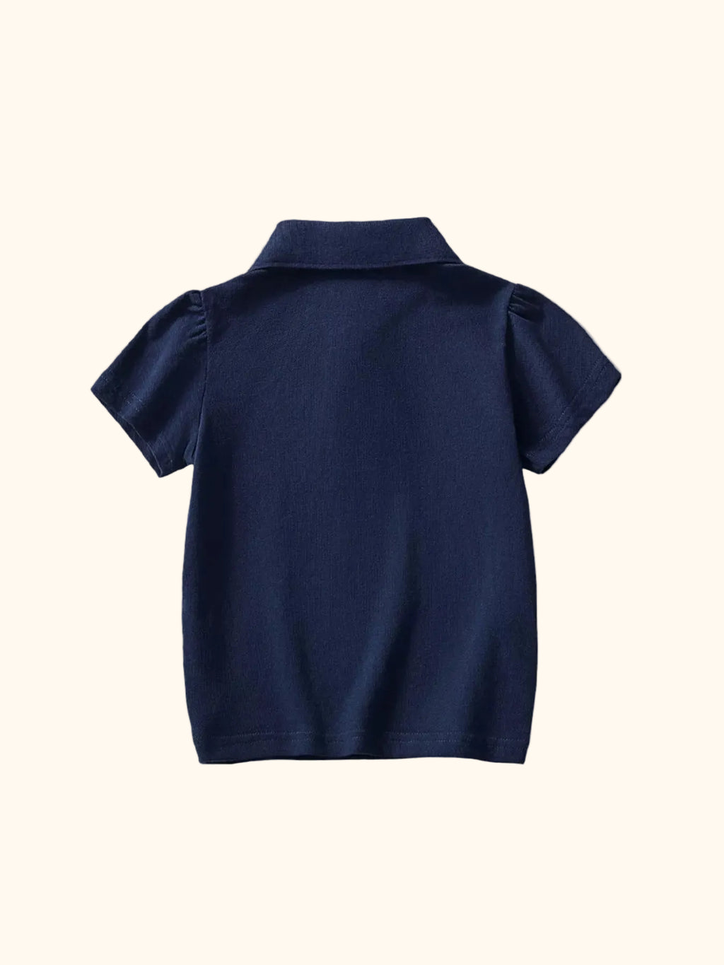 Dark navy kids short sleeve polo with plain back, back product view