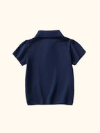 Dark navy kids short sleeve polo with plain back, back product view