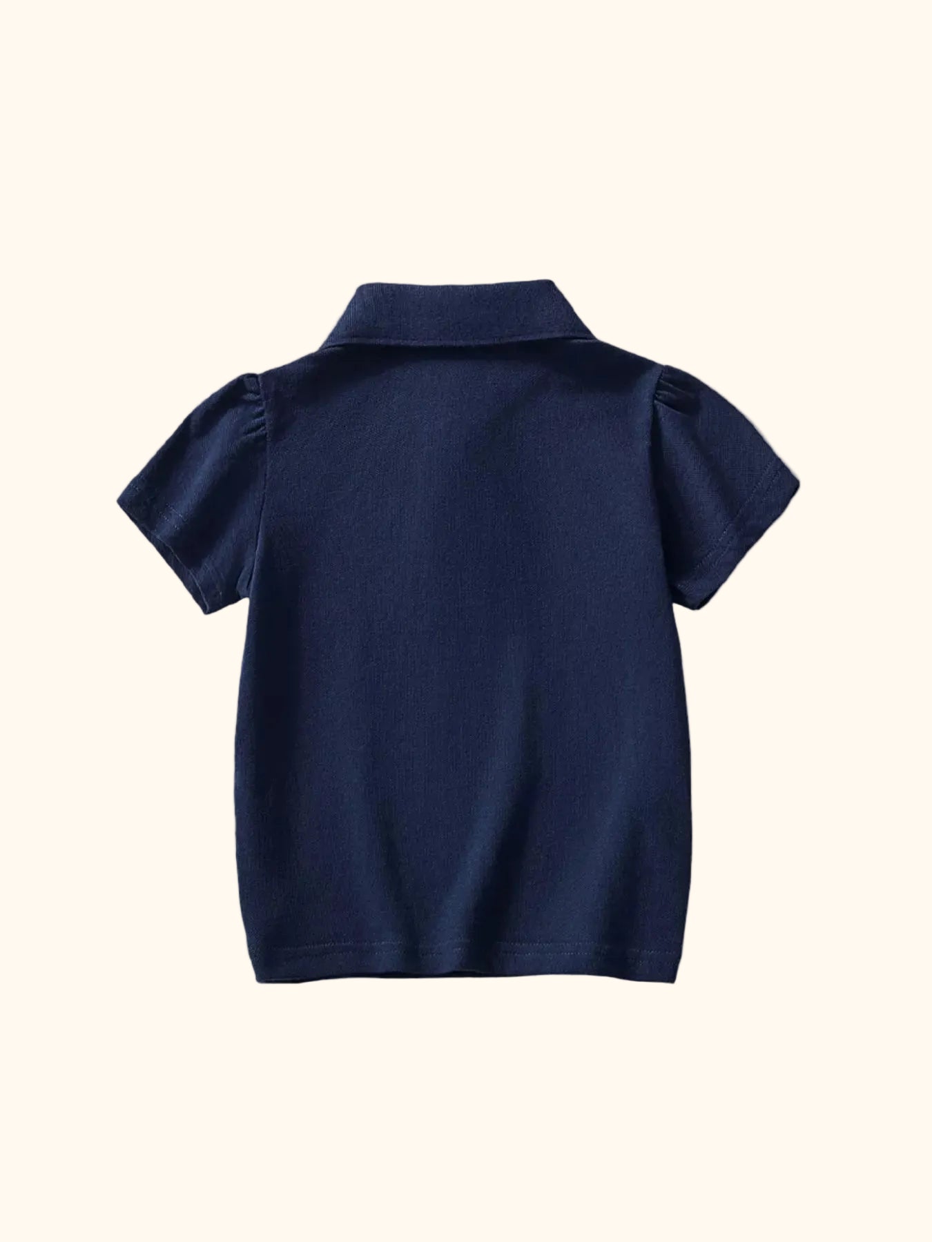 Dark navy kids short sleeve polo with plain back, back product view
