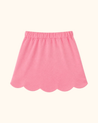 Deep pink kids skort with scalloped hem and elastic waistband, back view