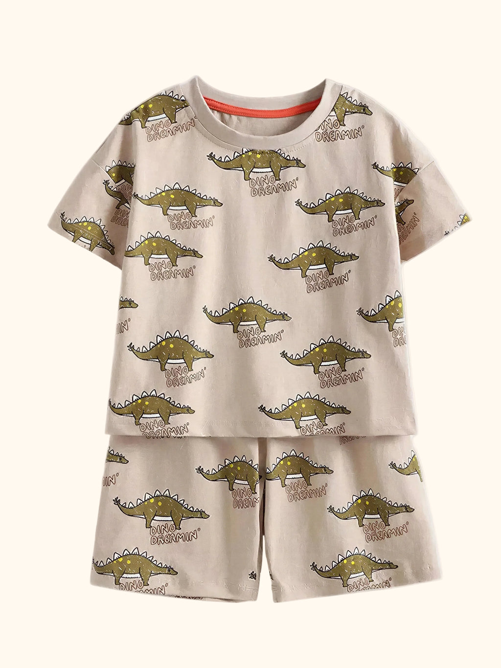 Dinosaur Print Round Neck Tee and Shorts Set